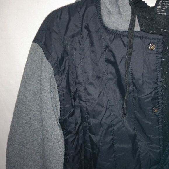 Original Deluxe L Bomber Black Nylon Gray Hoody Jacket - Picture 3 of 5
